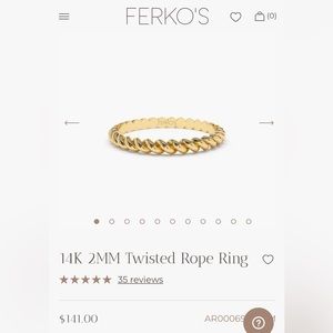 FERKOS 14K SOLID YELLOW GOLD 2MM Twisted Rope Ring